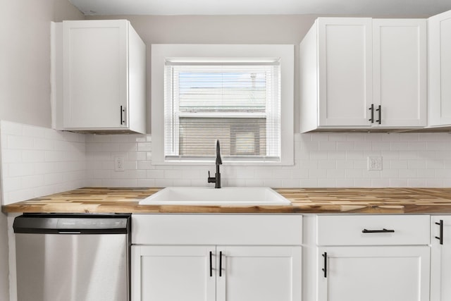 774 Congress St, Marion, OH 43302 - kitchen featuring wooden counters, dishwasher, a sink, and decorative backsplash