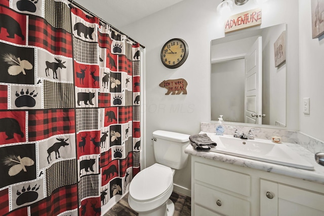 157 Joy Ave, Delaware, OH 43015 - bathroom with toilet, vanity, wood finished floors, and a shower with curtain