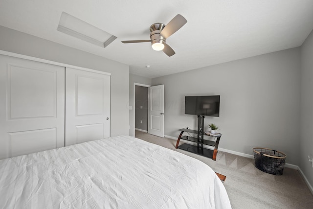 1070 Little Bear Pl, Lewis Center, OH 43035 - carpeted bedroom featuring attic access, baseboards, a closet, and ceiling fan