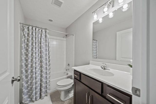 1070 Little Bear Pl, Lewis Center, OH 43035 - bathroom with vanity, toilet, tile patterned floors, shower / bath combination with curtain, and a textured ceiling