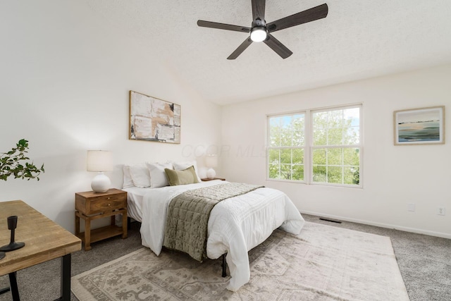 1993 Cumberland St, Newark, OH 43055 - bedroom featuring lofted ceiling, carpet flooring, a textured ceiling, ceiling fan, and baseboards