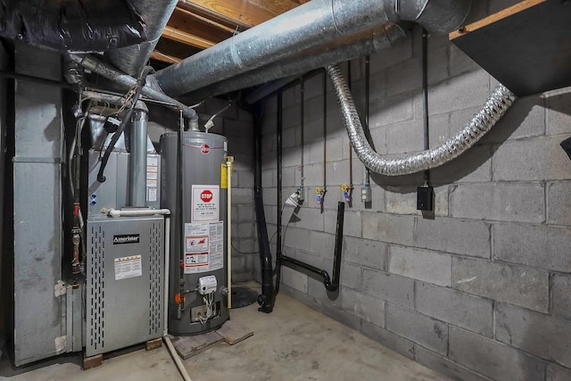 utilities with gas water heater and heating unit
