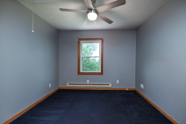 13216 Sheley Road Nw, Jeffersonville, OH 43128 - carpeted empty room with a baseboard radiator, a textured ceiling, ceiling fan, and baseboards