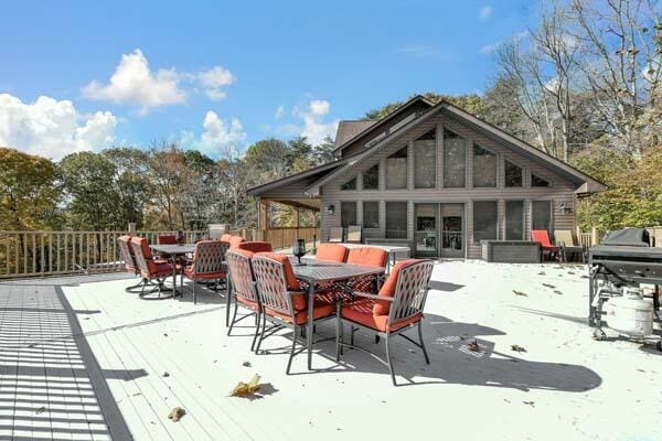 29002 Rockstull Rd, Sugar Grove, OH 43155 - wooden terrace with outdoor dining space and view of scattered trees