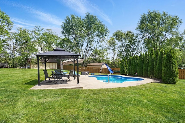 5336 Rocky Creek Dr, Grove City, OH 43123 - view of pool with a water slide, a patio area, and a gazebo