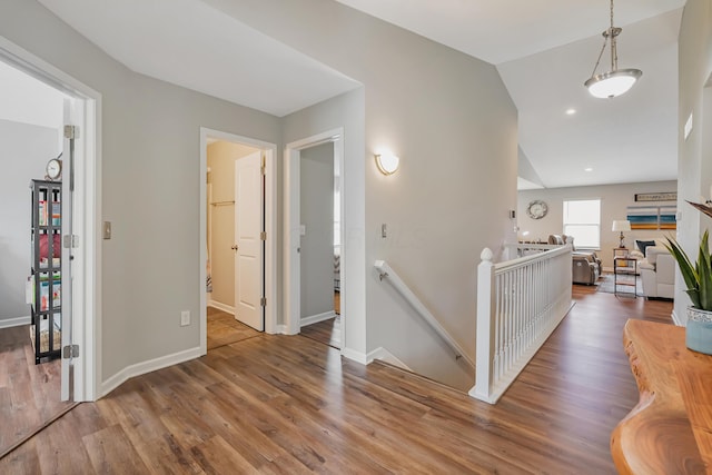 6922 Duke Dr, Canal Winchester, OH 43110 - hall with an upstairs landing, wood finished floors, baseboards, and recessed lighting