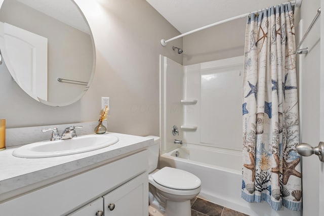 6922 Duke Dr, Canal Winchester, OH 43110 - bathroom with shower / bath combo with shower curtain, vanity, toilet, and tile patterned flooring