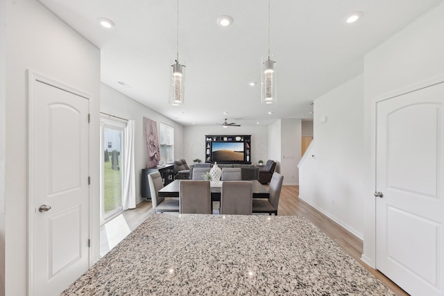 3321 Butternut Ln, Hebron, OH 43025 - dining space featuring light wood finished floors, recessed lighting, baseboards, and a ceiling fan