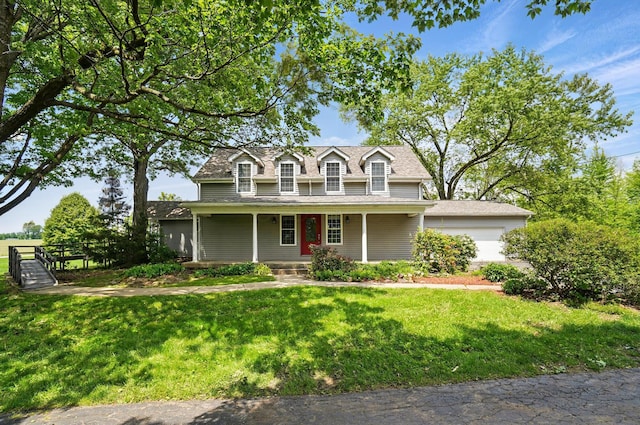 9820 Heimberger Rd NW, Baltimore, OH 43105 - cape cod house with covered porch, a front lawn, and a garage