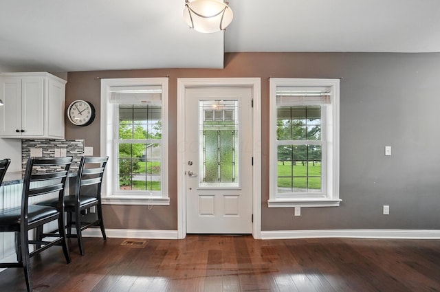 9820 Heimberger Rd NW, Baltimore, OH 43105 - entryway featuring baseboards, healthy amount of natural light, and dark wood-type flooring