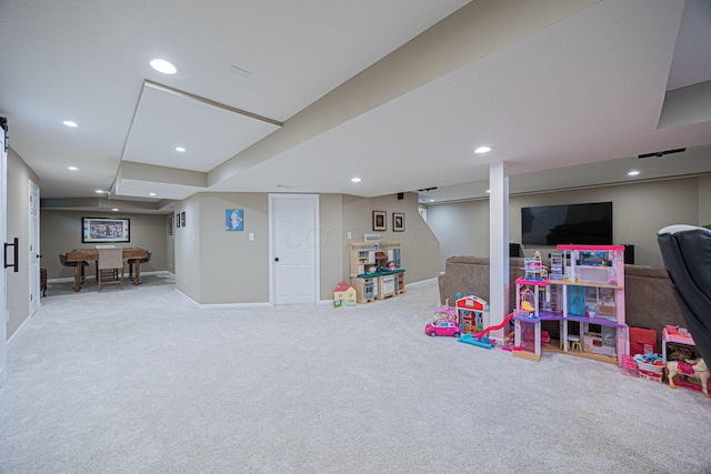 3409 Marl Pl, Columbus, OH 43221 - playroom featuring carpet flooring, baseboards, and recessed lighting