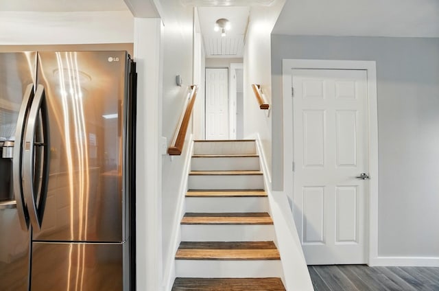 1008 London Rd, West Jefferson, OH 43162 - stairs with attic access, wood finished floors, and baseboards