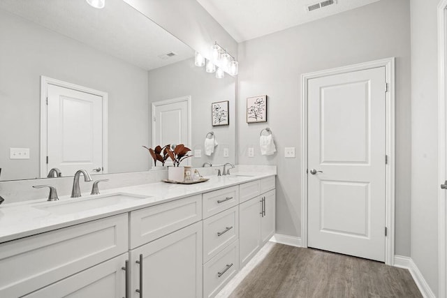 5165 Hamptonshire Dr, Dublin, OH 43016 - bathroom featuring double vanity, wood finished floors, and baseboards
