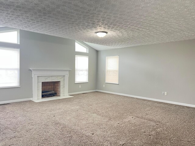 5966 Twin Pine Dr, New Albany, OH 43054 - unfurnished living room with carpet, a high end fireplace, baseboards, and vaulted ceiling