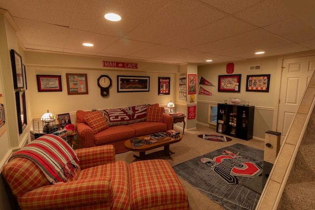 5392 Ponderosa Dr, Columbus, OH 43231 - living area featuring carpet flooring, a drop ceiling, recessed lighting, and baseboards
