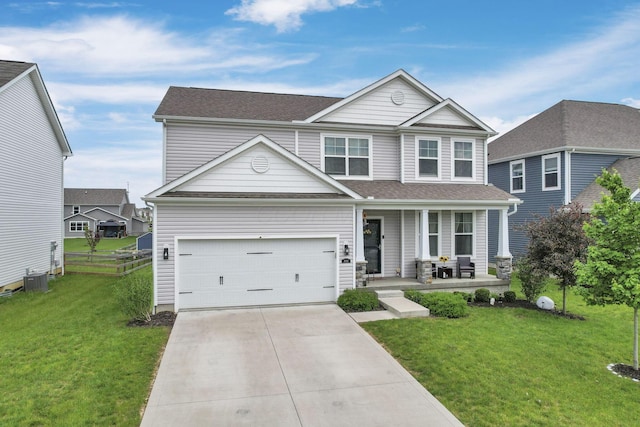 4196 Holstein Dr, Obetz, OH 43207 - view of front facade featuring covered porch, concrete driveway, central AC, and roof with shingles