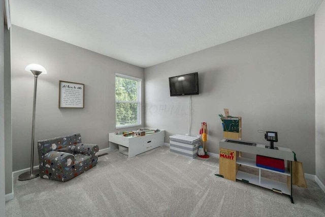 6004 Goldstone Dr, Grove City, OH 43123 - living area with carpet floors, a textured ceiling, and baseboards