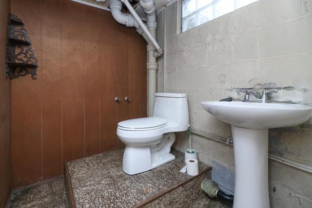 1266 Hanley Rd W, Mansfield, OH 44903 - bathroom with toilet, a sink, and concrete block wall