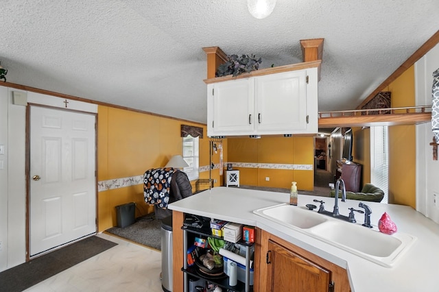 3200 Smeltzer Rd Unit 90, Marion, OH 43302 - kitchen featuring a sink, a textured ceiling, light countertops, and white cabinets