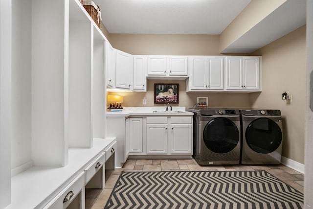 712 Riverbend Ave, Powell, OH 43065 - laundry room featuring separate washer and dryer, cabinet space, and baseboards
