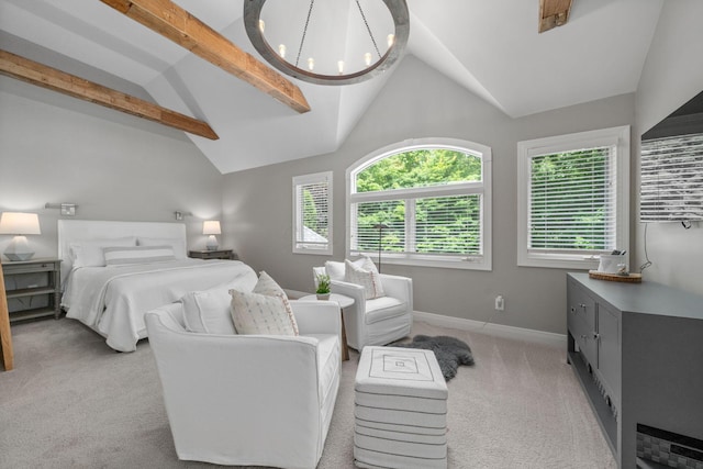 712 Riverbend Ave, Powell, OH 43065 - bedroom featuring light colored carpet, baseboards, and a chandelier