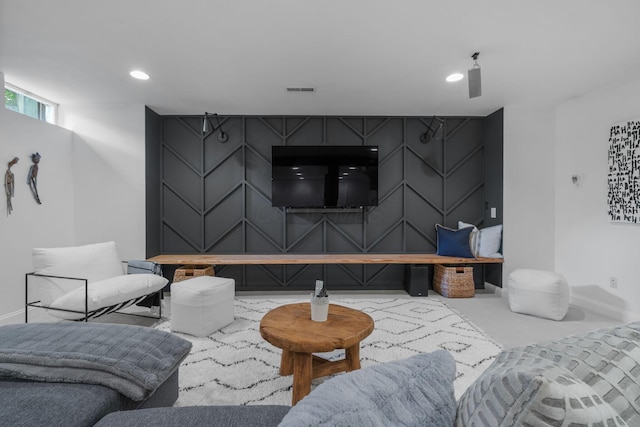 712 Riverbend Ave, Powell, OH 43065 - living room featuring baseboards, carpet floors, and recessed lighting