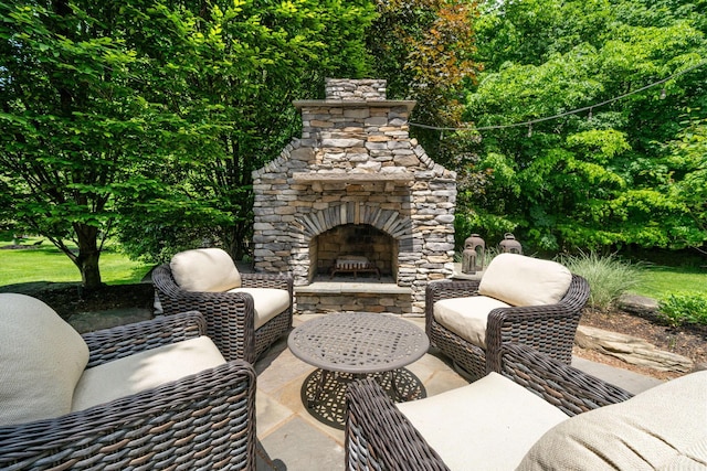 712 Riverbend Ave, Powell, OH 43065 - view of patio featuring an outdoor stone fireplace