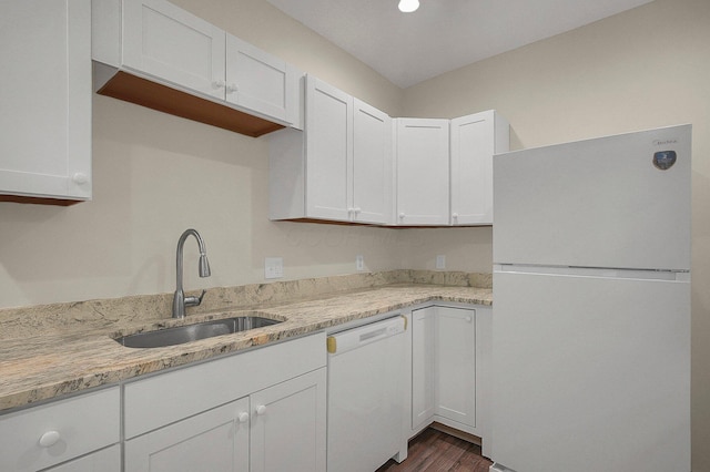 564-564 Kelton Ave, Columbus, OH 43205 - kitchen featuring white appliances, a sink, white cabinets, and dark wood-style floors