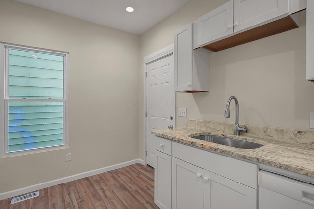 564-564 Kelton Ave, Columbus, OH 43205 - kitchen with a sink, dishwasher, light wood-style flooring, light stone countertops, and white cabinetry