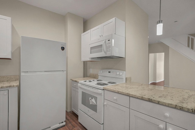 564-564 Kelton Ave, Columbus, OH 43205 - kitchen with white appliances, dark wood-style flooring, white cabinets, and light stone countertops