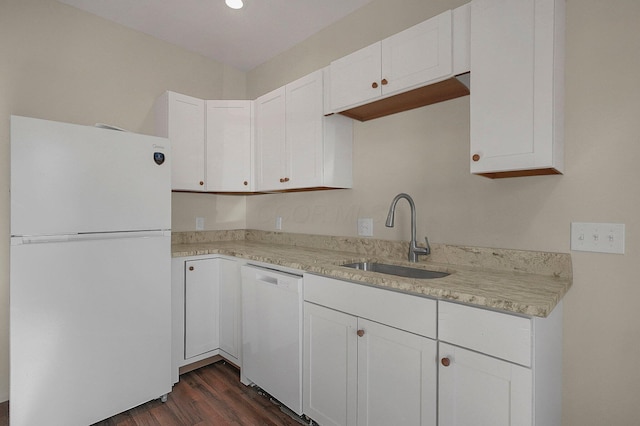 564-564 Kelton Ave, Columbus, OH 43205 - kitchen featuring white appliances, a sink, dark wood-style flooring, white cabinetry, and recessed lighting