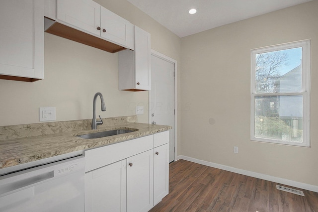 564-564 Kelton Ave, Columbus, OH 43205 - kitchen with a sink, dishwasher, dark wood-style floors, white cabinetry, and recessed lighting