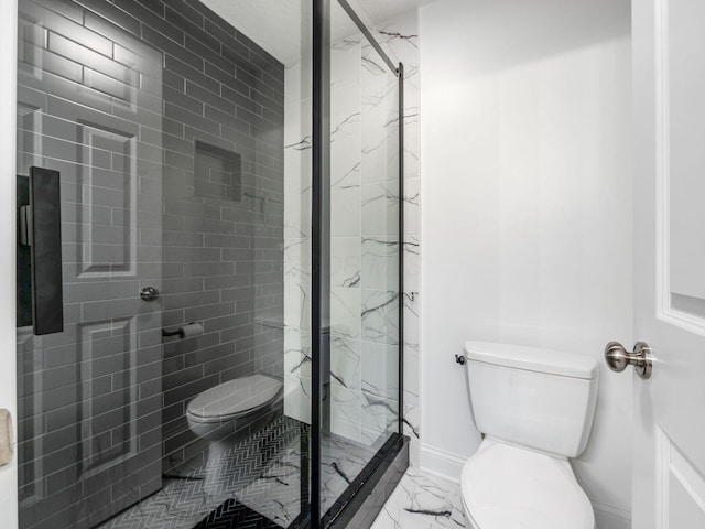 5046 Clark-Shaw Rd, Powell, OH 43065 - full bath featuring toilet, marble finish flooring, a marble finish shower, and baseboards