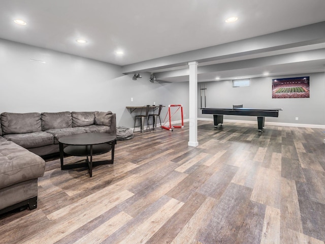 5046 Clark-Shaw Rd, Powell, OH 43065 - living area with wood finished floors, recessed lighting, baseboards, and pool table