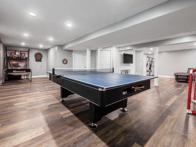 5046 Clark-Shaw Rd, Powell, OH 43065 - recreation room featuring baseboards, wood finished floors, and recessed lighting
