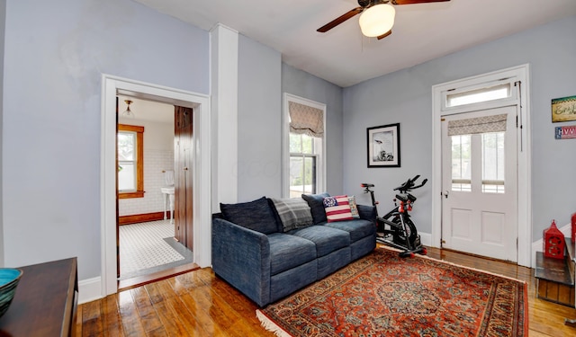 758 S Front St, Columbus, OH 43206 - living area featuring hardwood / wood-style flooring, plenty of natural light, and ceiling fan
