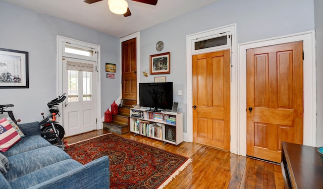 758 S Front St, Columbus, OH 43206 - living area with a ceiling fan and wood-type flooring