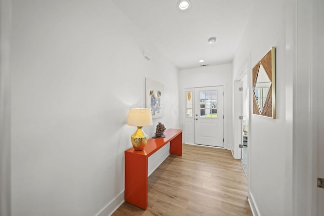 3918 Logan Ct, Hilliard, OH 43026 - hallway featuring baseboards, light wood-type flooring, and recessed lighting