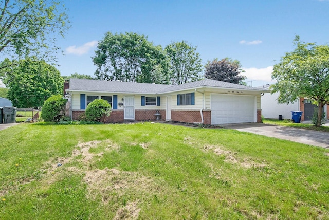 4861 Warminster Dr, Columbus, OH 43232 - ranch-style house featuring brick siding, an attached garage, driveway, and a front lawn