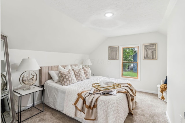 568 Wilson Ave, Marion, OH 43302 - bedroom with carpet, vaulted ceiling, baseboards, and a textured ceiling