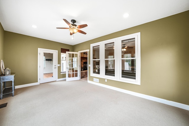 21252 Breckenridge Ln, Strongsville, OH 44149 - carpeted empty room with ceiling fan, baseboards, french doors, and recessed lighting