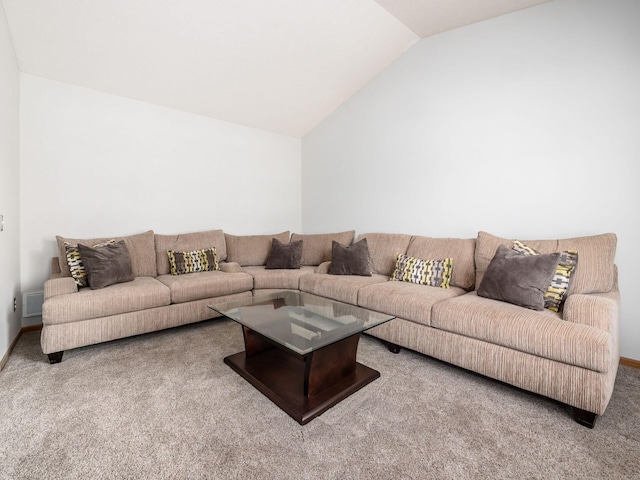 5292 Winters Run Rd, Dublin, OH 43016 - carpeted living room featuring lofted ceiling and baseboards
