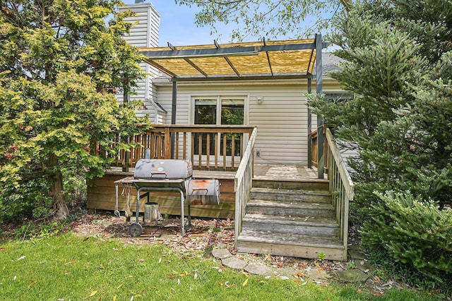 4217 Caswell Rd, Johnstown, OH 43031 - back of property featuring a deck, a chimney, a pergola, and roof with shingles