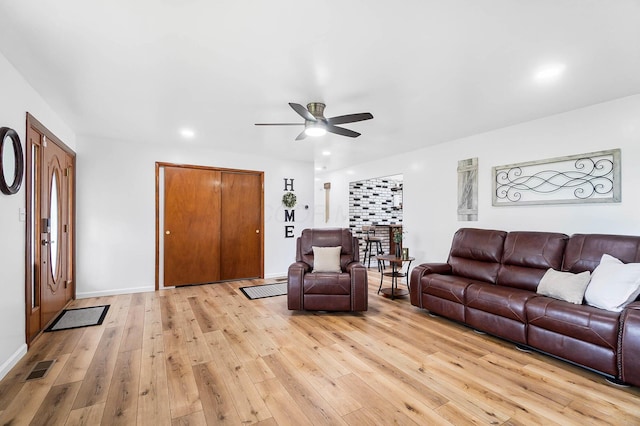 3865 Anderson Rd, Circleville, OH 43113 - living room with light wood-style floors, ceiling fan, baseboards, and recessed lighting