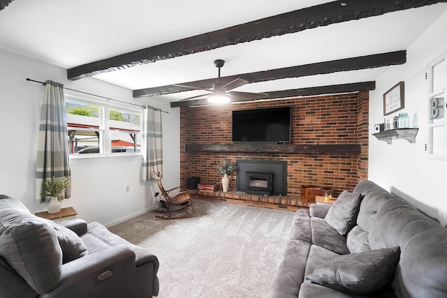 3865 Anderson Rd, Circleville, OH 43113 - living area featuring carpet flooring, a ceiling fan, baseboards, and beam ceiling