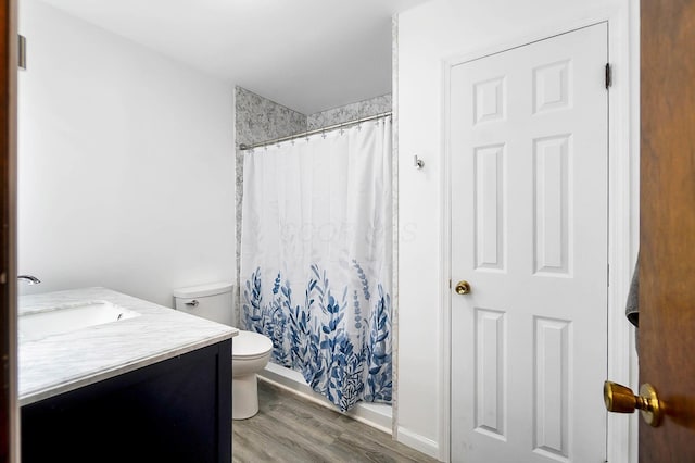3865 Anderson Rd, Circleville, OH 43113 - bathroom featuring toilet, vanity, wood finished floors, and curtained shower