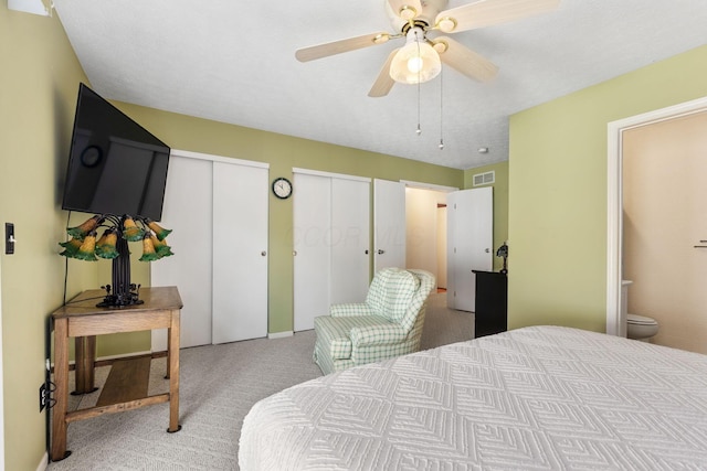 4642 Hobson Dr Unit 13E, Columbus, OH 43228 - bedroom featuring multiple closets, carpet, ceiling fan, and ensuite bath