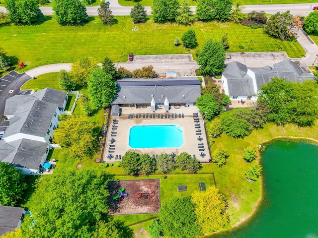 4642 Hobson Dr Unit 13E, Columbus, OH 43228 - drone / aerial view of a pool area and a large body of water