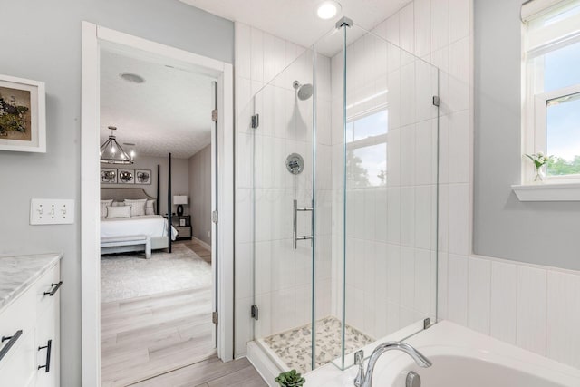 7834 Avaleen Cir N, Dublin, OH 43016 - ensuite bathroom featuring a shower stall, a garden tub, vanity, and wood finished floors