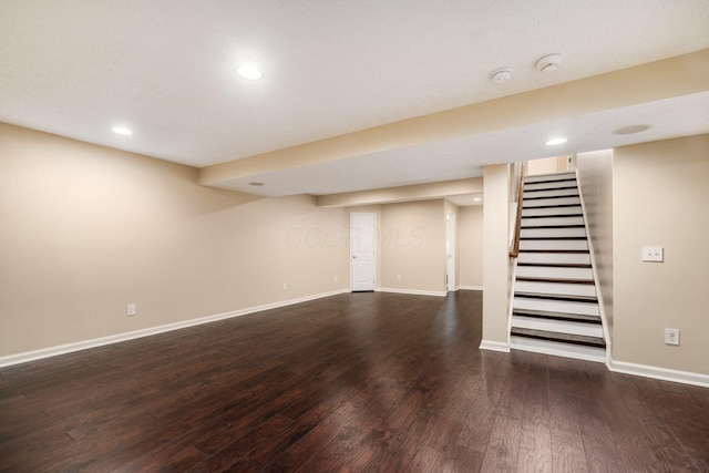 7834 Avaleen Cir N, Dublin, OH 43016 - finished below grade area with dark wood-type flooring, baseboards, stairs, and recessed lighting